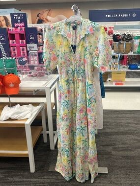 Women's Vacation Short Sleeve Maxi Dress Yellow/Green Roller Rabbit x Target XL